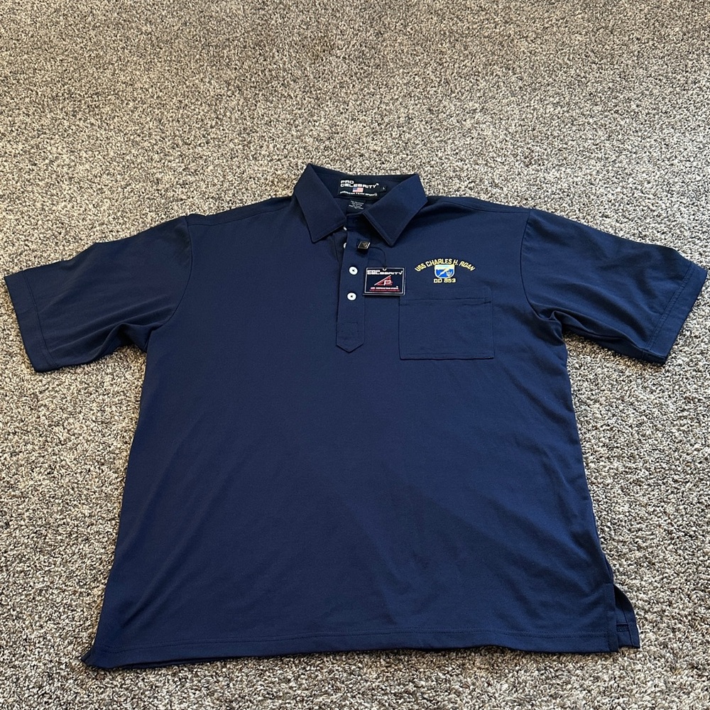 USS Charles H.Roan DD Destroyer 853 Pro Celebrity Navy Polo Men’s Large